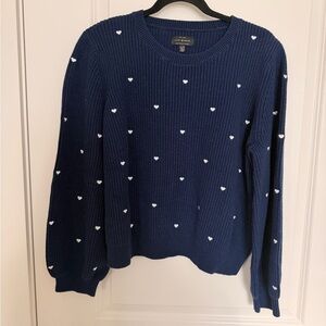 Lucky Brand Navy Blue Sweater with White Heart Accents
